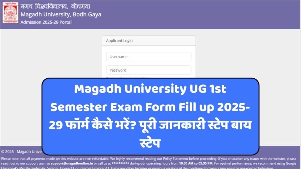 Magadh University UG 1st Semester Exam Form Fill up 2025-29