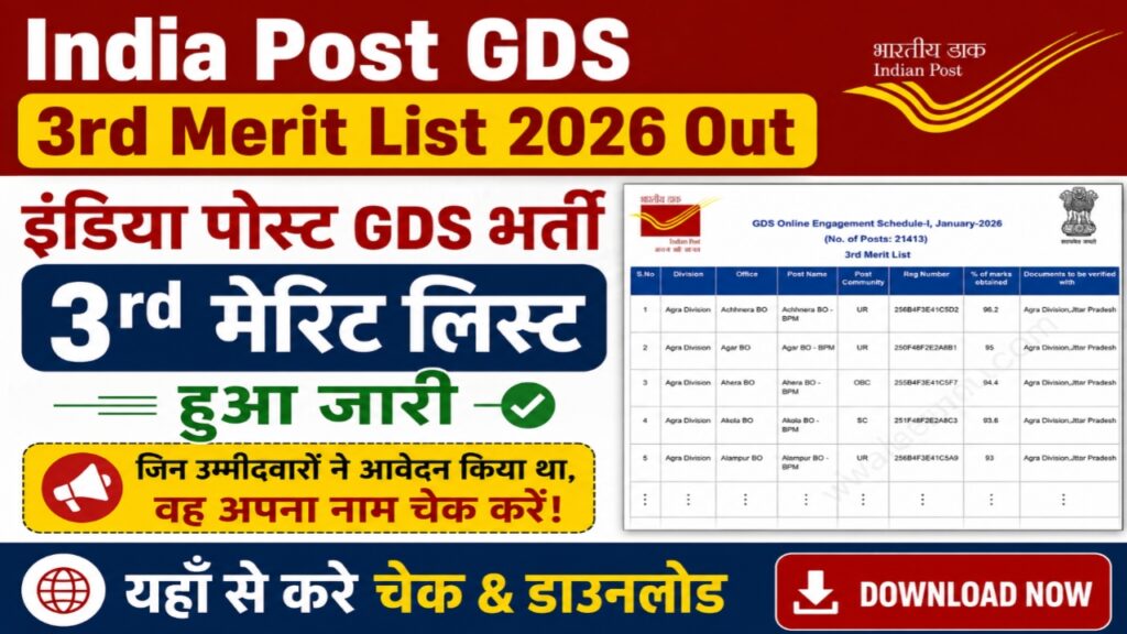India Post GDS 3rd Merit List 2026 OUT