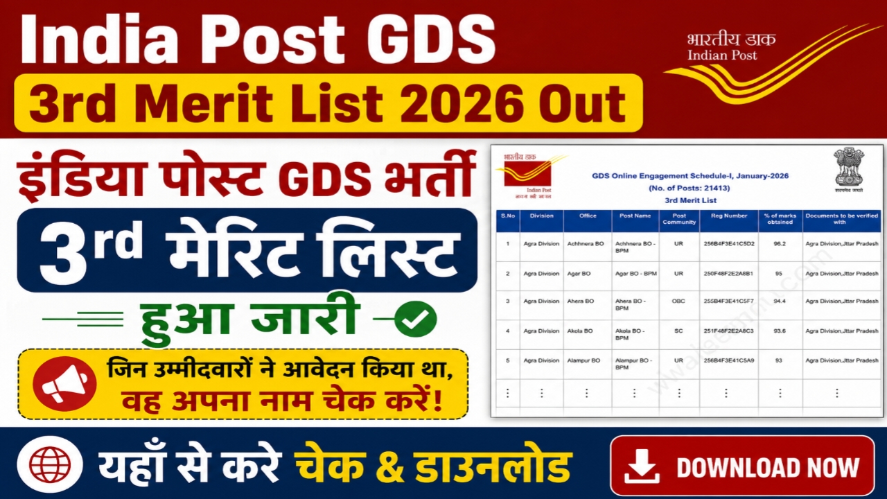 India Post GDS 3rd Merit List 2026 OUT