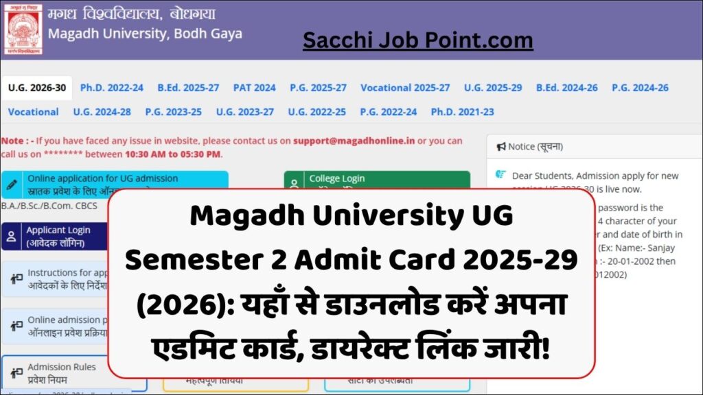 Magadh University UG Semester 2 Admit Card 2025-29