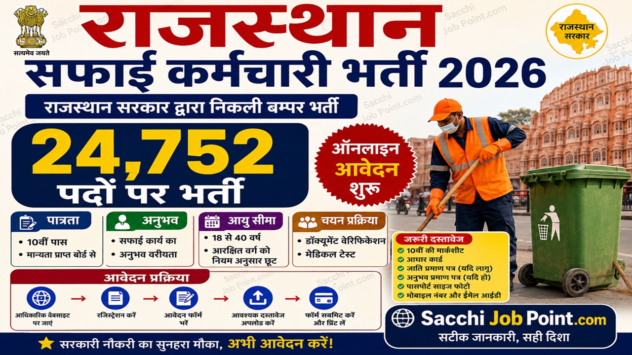 Read more about the article Rajasthan Safai Karmchari Recruitment 2026: 24,752 पदों पर ऑनलाइन आवेदन, पात्रता, अनुभव और आवेदन प्रक्रिया